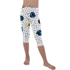 Seamless-pattern-with-spaceships-stars 002 Kids  Lightweight Velour Capri Leggings 