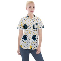 Seamless-pattern-with-spaceships-stars 002 Women s Short Sleeve Pocket Shirt