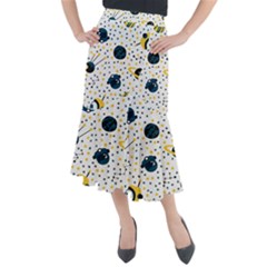 Seamless-pattern-with-spaceships-stars 002 Midi Mermaid Skirt