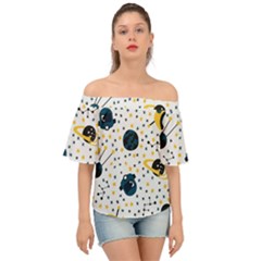 Seamless-pattern-with-spaceships-stars 002 Off Shoulder Short Sleeve Top