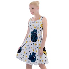 Seamless-pattern-with-spaceships-stars 002 Knee Length Skater Dress