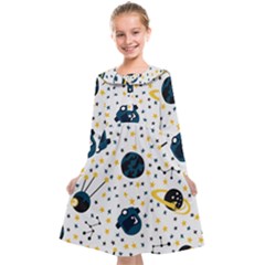 Seamless-pattern-with-spaceships-stars 002 Kids  Midi Sailor Dress