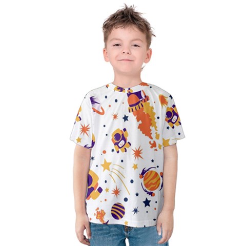 Seamless-pattern-with-spaceships-stars 005 Kids  Cotton Tee by nate14shop