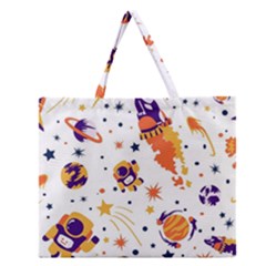 Seamless-pattern-with-spaceships-stars 005 Zipper Large Tote Bag by nate14shop