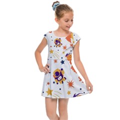 Seamless-pattern-with-spaceships-stars 005 Kids  Cap Sleeve Dress by nate14shop