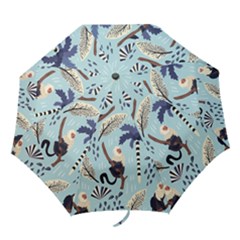 Tropical-leaves-seamless-pattern-with-monkey Folding Umbrellas by nate14shop