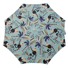 Tropical-leaves-seamless-pattern-with-monkey Straight Umbrellas by nate14shop