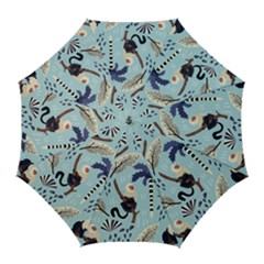 Tropical-leaves-seamless-pattern-with-monkey Golf Umbrellas by nate14shop