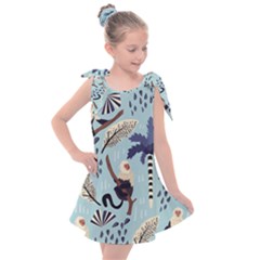 Tropical-leaves-seamless-pattern-with-monkey Kids  Tie Up Tunic Dress