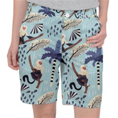 Tropical-leaves-seamless-pattern-with-monkey Pocket Shorts by nate14shop