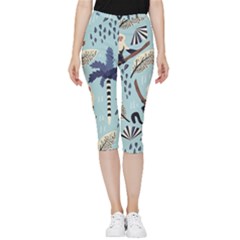 Tropical-leaves-seamless-pattern-with-monkey Inside Out Lightweight Velour Capri Leggings  by nate14shop