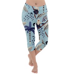 Tropical-leaves-seamless-pattern-with-monkey Lightweight Velour Capri Yoga Leggings