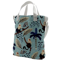 Tropical-leaves-seamless-pattern-with-monkey Canvas Messenger Bag by nate14shop