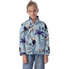 Tropical-leaves-seamless-pattern-with-monkey Kids  Half Zip Hoodie