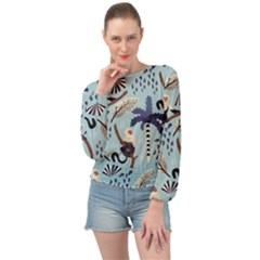 Tropical-leaves-seamless-pattern-with-monkey Banded Bottom Chiffon Top by nate14shop