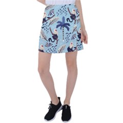 Tropical-leaves-seamless-pattern-with-monkey Tennis Skirt by nate14shop