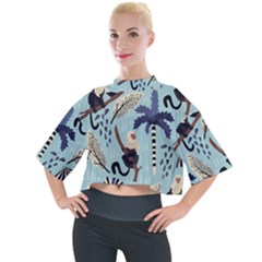 Tropical-leaves-seamless-pattern-with-monkey Mock Neck Tee