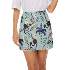 Tropical-leaves-seamless-pattern-with-monkey Mini Front Wrap Skirt by nate14shop