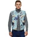 Tropical-leaves-seamless-pattern-with-monkey Men s Short Button Up Puffer Vest	 View1