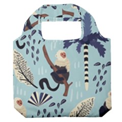 Tropical-leaves-seamless-pattern-with-monkey Premium Foldable Grocery Recycle Bag by nate14shop