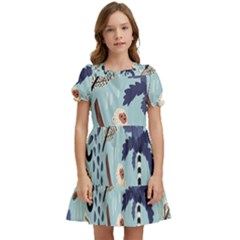 Tropical-leaves-seamless-pattern-with-monkey Kids  Puff Sleeved Dress by nate14shop