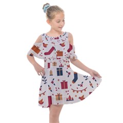 Christmas-gifts-socks-pattern Kids  Shoulder Cutout Chiffon Dress