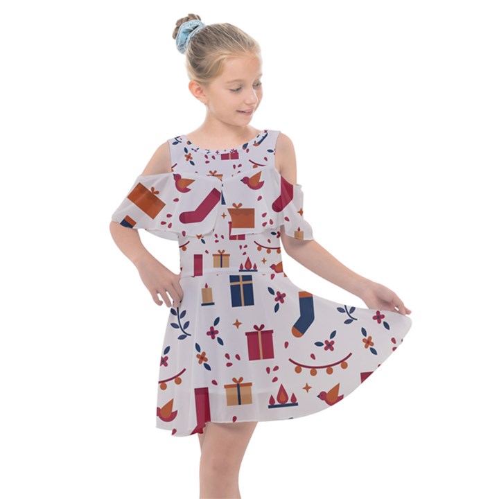 Christmas-gifts-socks-pattern Kids  Shoulder Cutout Chiffon Dress