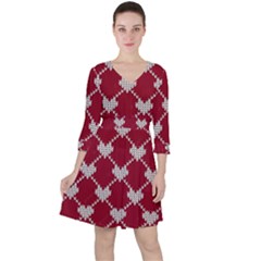 Christmas-seamless-knitted-pattern-background Quarter Sleeve Ruffle Waist Dress by nate14shop