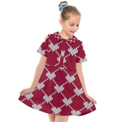 Christmas-seamless-knitted-pattern-background Kids  Short Sleeve Shirt Dress by nate14shop