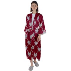 Christmas-seamless-knitted-pattern-background Maxi Satin Kimono