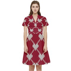 Christmas-seamless-knitted-pattern-background Short Sleeve Waist Detail Dress