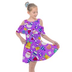 Flat-christmas-pattern-design Kids  Shoulder Cutout Chiffon Dress