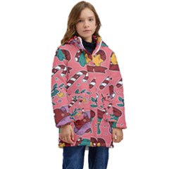 Hand-drawn-christmas-pattern-design Kid s Hooded Longline Puffer Jacket by nate14shop