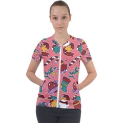 Hand-drawn-christmas-pattern-design Short Sleeve Zip Up Jacket