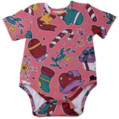 Hand-drawn-christmas-pattern-design Baby Short Sleeve Onesie Bodysuit by nate14shop