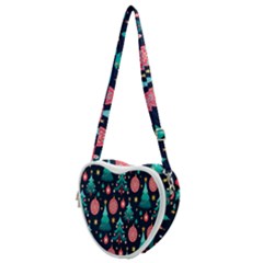 Hand-drawn-flat-christmas-pattern Heart Shoulder Bag by nate14shop