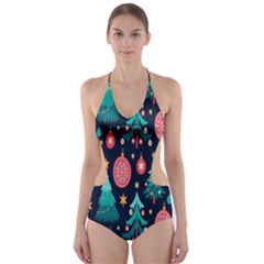 Hand-drawn-flat-christmas-pattern Cut-out One Piece Swimsuit by nate14shop