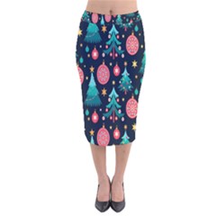 Hand-drawn-flat-christmas-pattern Velvet Midi Pencil Skirt by nate14shop