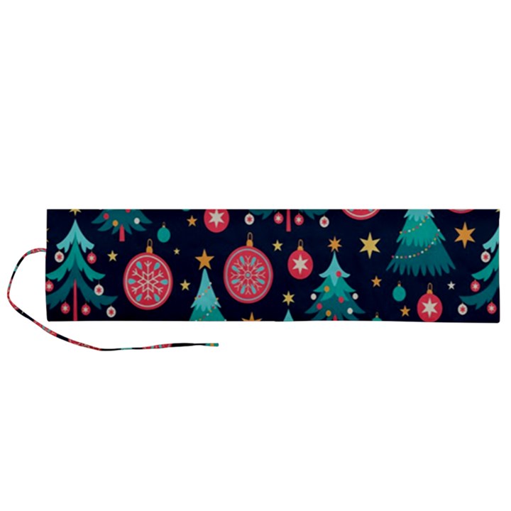 Hand-drawn-flat-christmas-pattern Roll Up Canvas Pencil Holder (L)