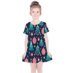 Hand-drawn-flat-christmas-pattern Kids  Simple Cotton Dress by nate14shop