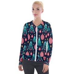 Hand-drawn-flat-christmas-pattern Velvet Zip Up Jacket by nate14shop