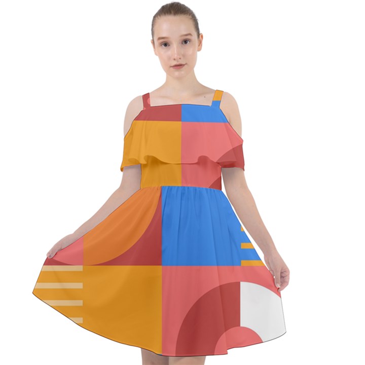 Geometric series  Cut Out Shoulders Chiffon Dress