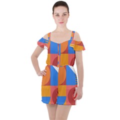 Geometric Series  Ruffle Cut Out Chiffon Playsuit by Sobalvarro