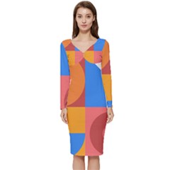 Geometric Series  Long Sleeve V-neck Bodycon Dress  by Sobalvarro