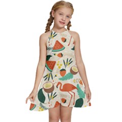 Fruity Summer Kids  Halter Collar Waist Tie Chiffon Dress by HWDesign