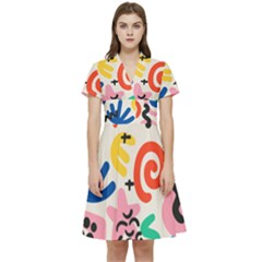 Popping Colors Short Sleeve Waist Detail Dress by HWDesign