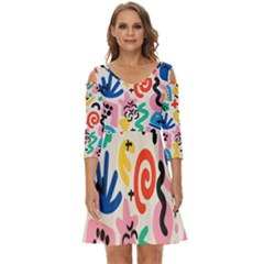 Popping Colors Shoulder Cut Out Zip Up Dress by HWDesign