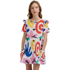 Popping Colors Kids  Frilly Sleeves Pocket Dress by HWDesign