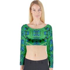 Vines Of Beautiful Flowers On A Painting In Mandala Style Long Sleeve Crop Top by pepitasart