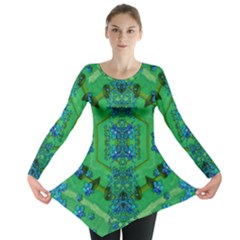 Vines Of Beautiful Flowers On A Painting In Mandala Style Long Sleeve Tunic  by pepitasart